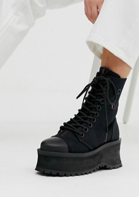 Demonia Grave Digger toe cap flatform boots in black