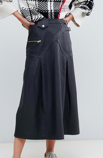 ASOS DESIGN premium leather midi kilt skirt