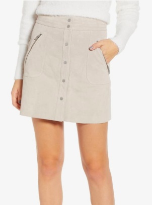 Snap Front Suede Miniskirt BLANKNYC