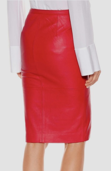 Leather Gaze PANELED DESIGN RED LEATHER PENCIL SKIRT