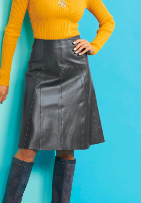 Metro Style Genuine Leather Flounce Skirt