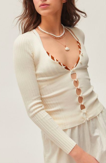 UO Bonnie Pearl Button-Up Sweater