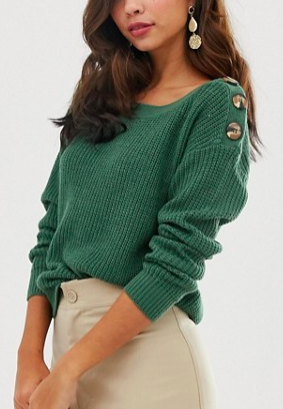 Vila button shoulder chunky knit sweater