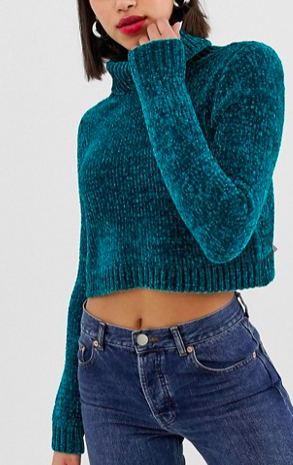 ASOS DESIGN crop sweater with high neck in chenille