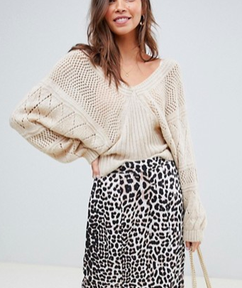 ASOS DESIGN stitch detail sweater with wide v neck