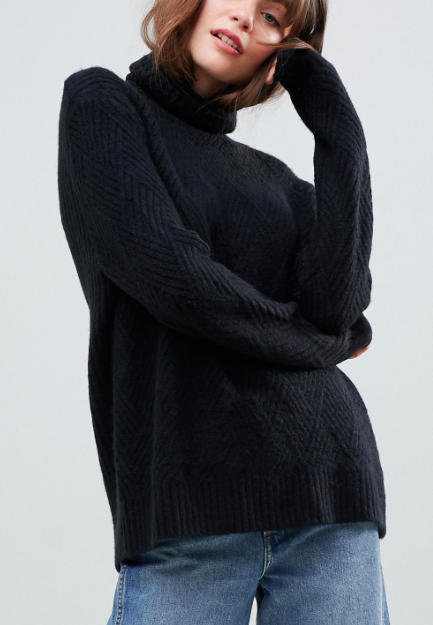 ASOS DESIGN stitch detail sweater with roll neck