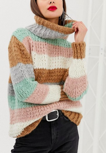 River Island roll neck sweater in stripe