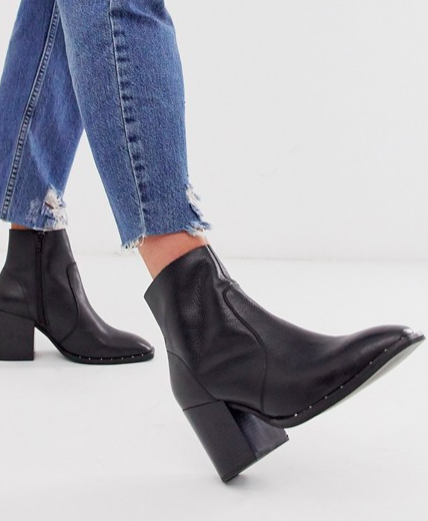 ASOS DESIGN Restore leather studded block heel boots in black