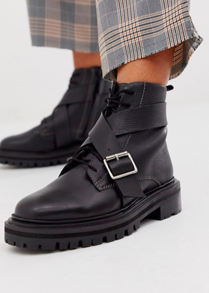 ASOS DESIGN Agility premium leather chunky lace up boots in black