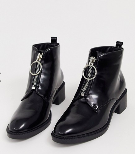 Glamorous black zip front ankle boots