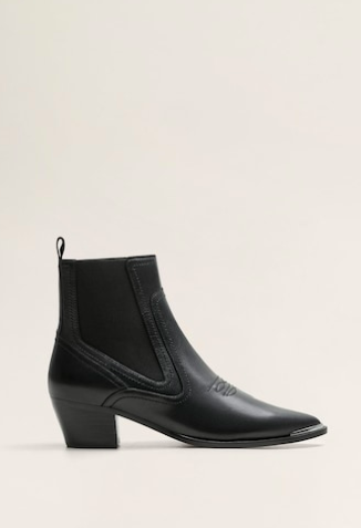 Mango Leather cowboy ankle boots