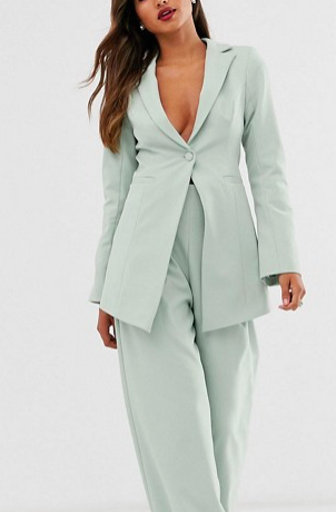 ASOS EDITION cutaway blazer &amp; wide leg pants suit in sage