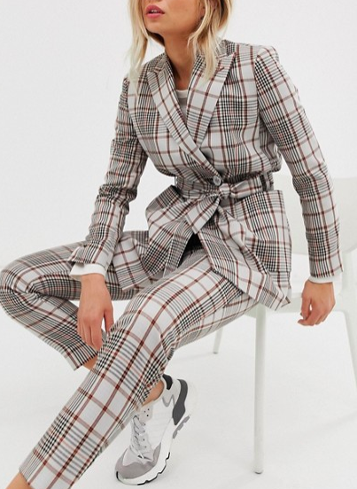 ASOS DESIGN summer based check suit blazer with self belt