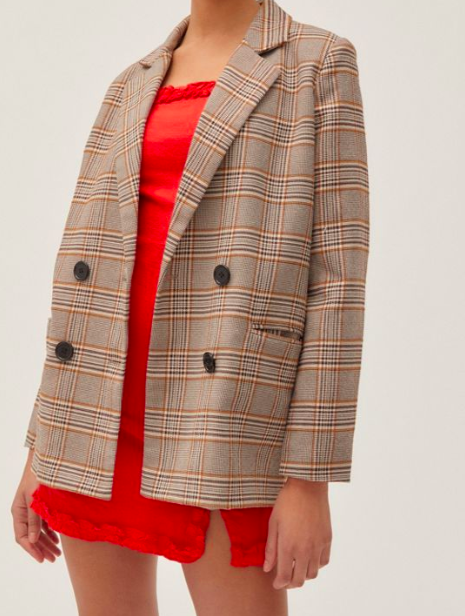 UO Plaid Double-Breasted Blazer