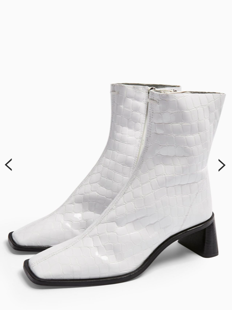 Topshop MAJA Leather White Crocodile Sock Boots