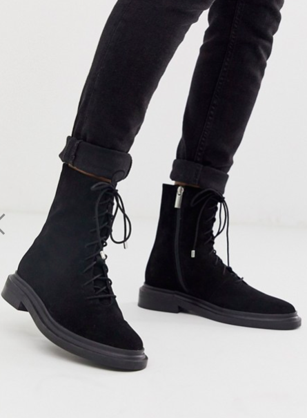 ASOS DESIGN Aniseed premium suede lace up boots in black