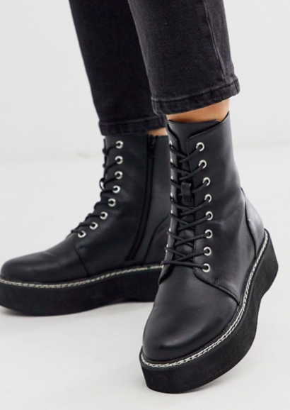 ASOS DESIGN Alva chunky lace up boots in black