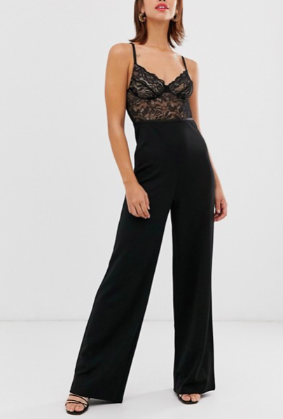 River Island jumpsuit with lace corset detail in black