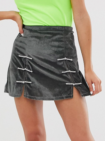 O Mighty mini skirt with side splits in metallic velve