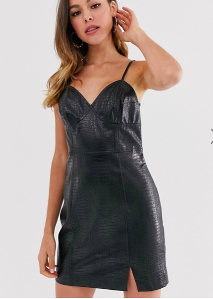 Moon River faux leather strappy mini dress