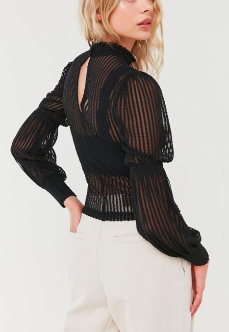 UO Rhionne Sheer Mesh Mock Neck Top