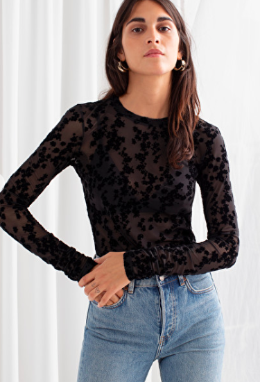 Stories Fitted Floral Jacquard Top