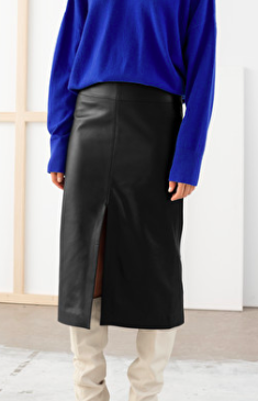 Stories Front Slit Leather Midi Skirt