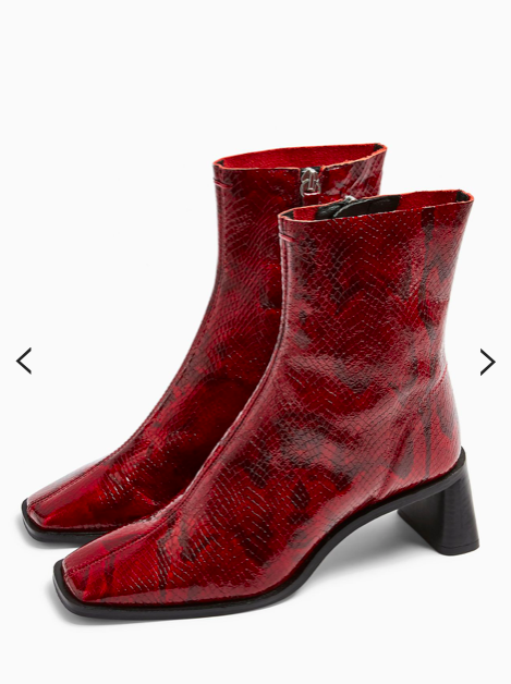 Topshop MAJA Leather Red Snake Sock Boots