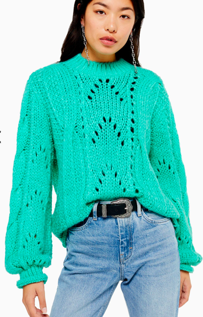 TOPSHOP Turquoise Knitted Lofty Jumper