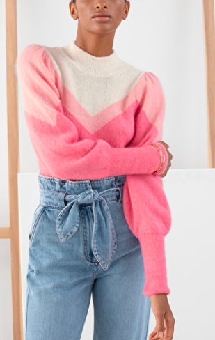 Stories Colour Block Puff Sleeve Sweater