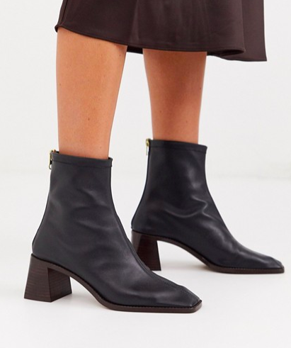 ASOS DESIGN Riverside leather kitten heel sock boots in black