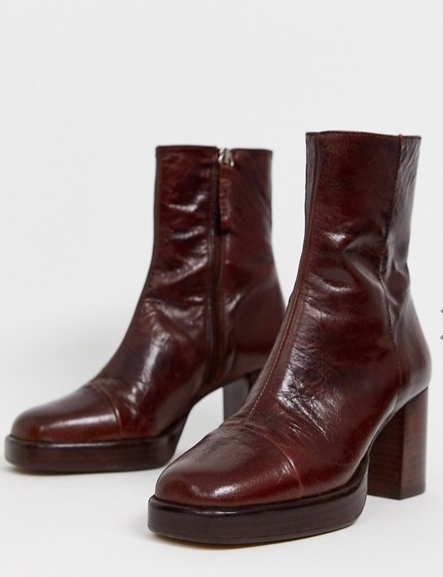 ASOS DESIGN Reunion premium leather platform boots in brown