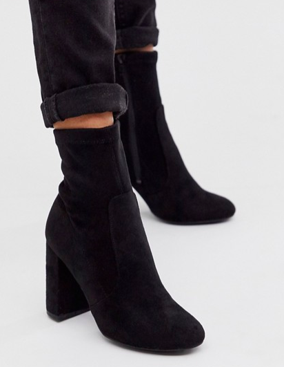 New Look block heel sock boot in black