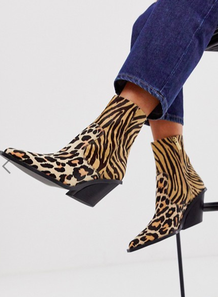 ASOS DESIGN Rory premium leather western boots in animal mix