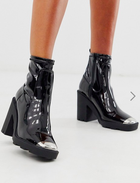 ASOS DESIGN Exchange chunky sock boots in black patent