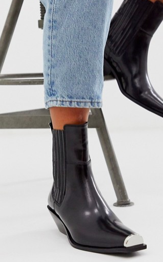 ASOS DESIGN Ambition premium metal toe western boots in black leather