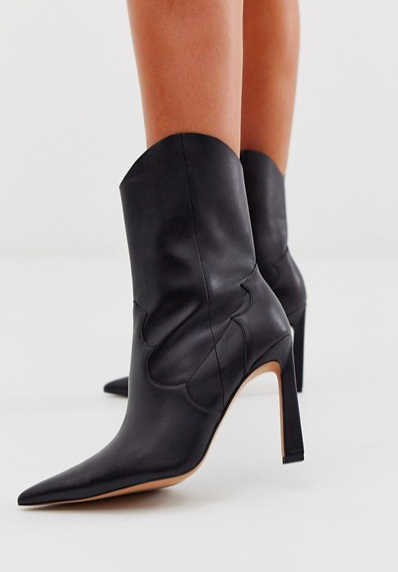 ASOS DESIGN Ebony leather western high heeled boots in black