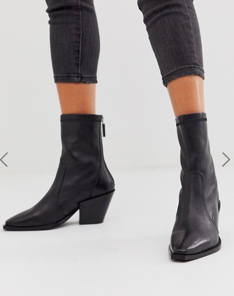 Office Ashen black leather mid heeled ankle boots