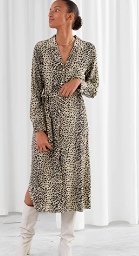 STORIES Leopard Side Slit Belted Midi Dress