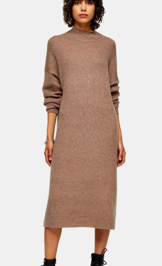 TOPSHOP Mink Knitted Longline Dress With Wool