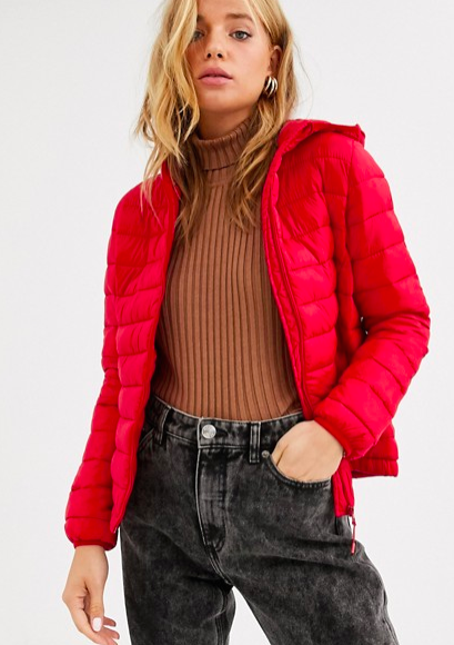 Pull&amp;Bear join life hooded padded jacket in red
