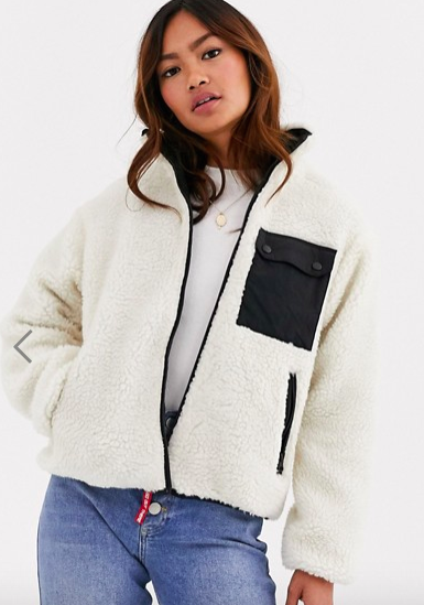 Pull&amp;Bear zip front fleece jacket in cream