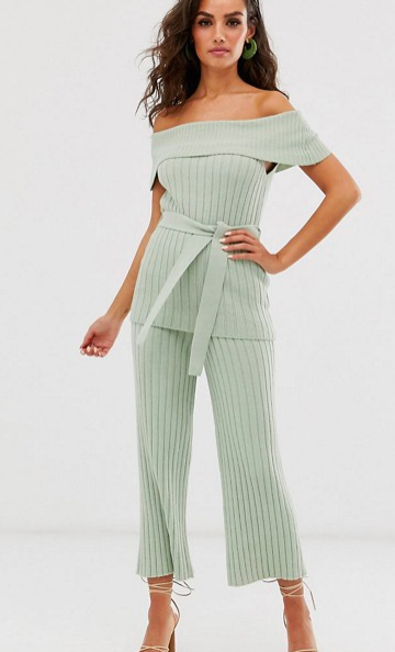 ASOS DESIGN two-piece bardot and knitted cullotes