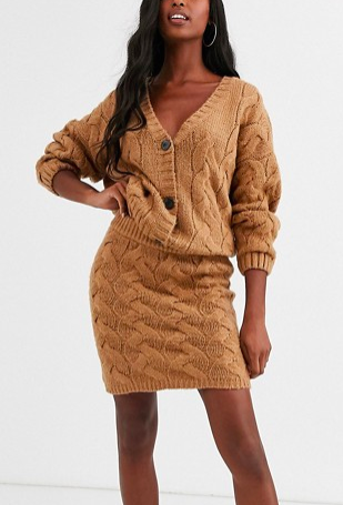 Missguided Tall cable knit two-piece in camel