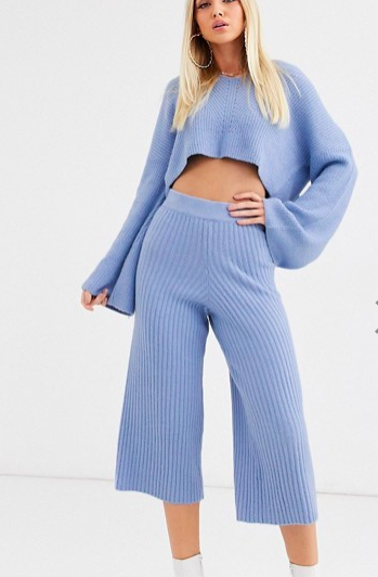 Missguided two-piece knitted crop hoodie in blue