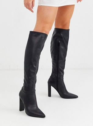 ASOS DESIGN Wide Fit Coral heeled knee high boots in black