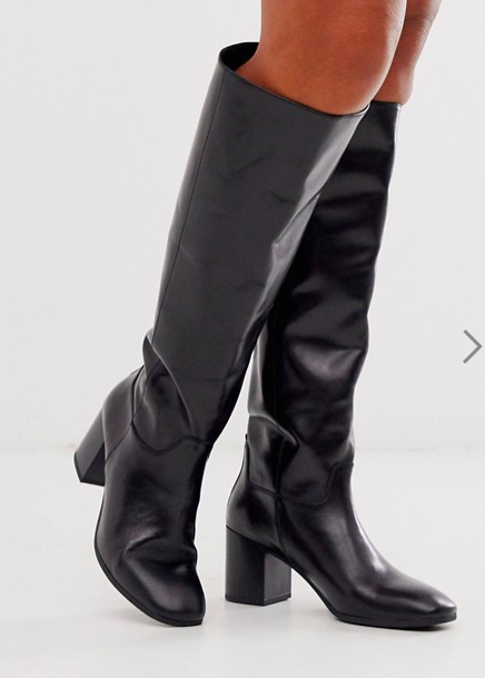 Vagabond Nicole black leather kitten heel knee high boots