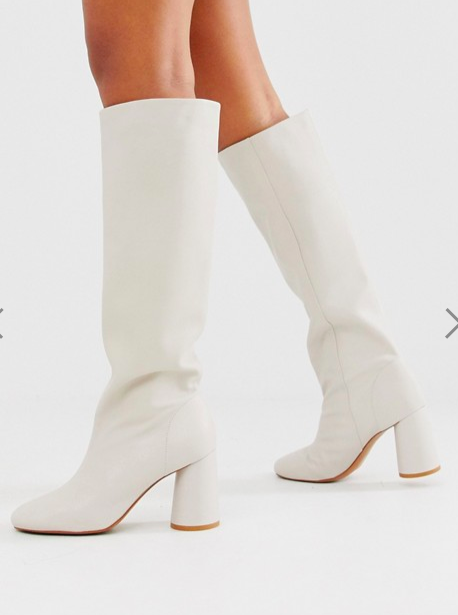 &amp; Other Stories tall leather boots with round heels in off white