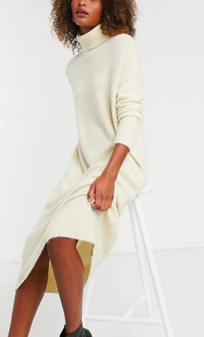Y.A.S knitted midi dress with roll neck in cream