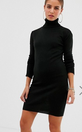 Boohoo basic roll neck sweater dress in black
